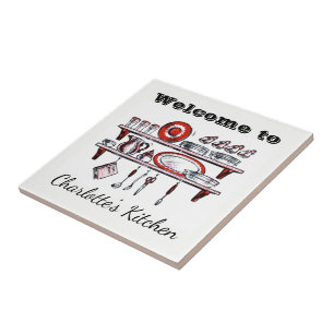 Retro Country Kitchen   Aangepersonaliseerde naam  Tegeltje