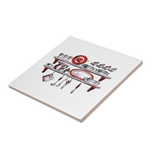 Retro Country Kitchen Shelf   Zwart wit en rood Tegeltje