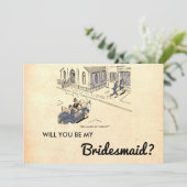  Retro Couple Funny Rustic Bridesmaid Card Kaart (Staand voorkant)