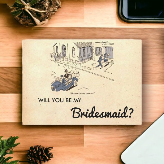  Retro Couple Funny Rustic Bridesmaid Card Kaart