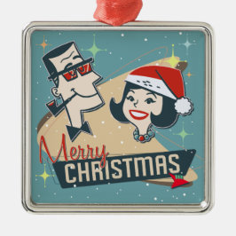 Retro Couple Kerstmis  1950-feestdag Metalen Ornament