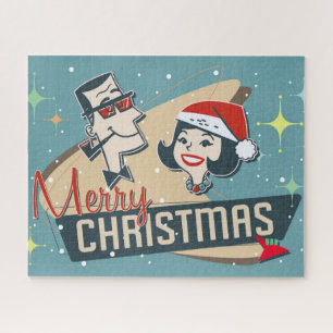 Retro Couple Merry Kerstmis feestdag Legpuzzel