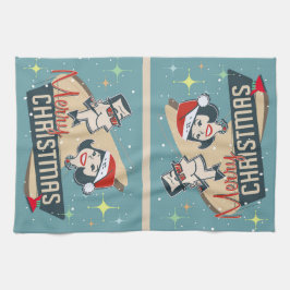 Retro Couple Merry Kerstmis Holiday Kitch Theedoek