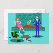 Retro Couple met Dog Briefkaart (Voorkant / Achterkant)