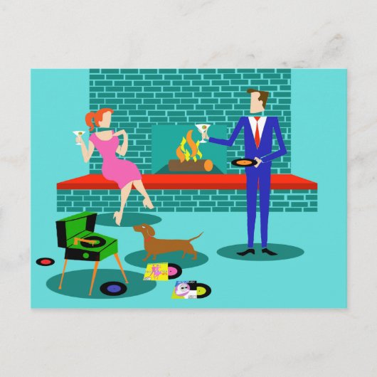 Retro Couple met Dog Briefkaart (Voorkant)