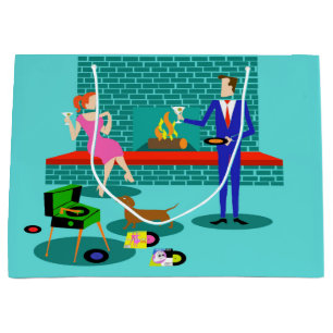 Retro Couple met Dog Gift Bag Groot Cadeauzakje