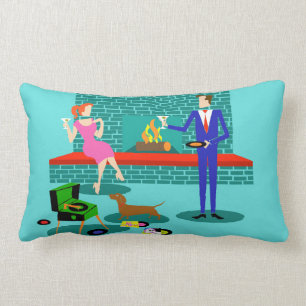 Retro Couple met Dog Lumbar Pillow Kussen
