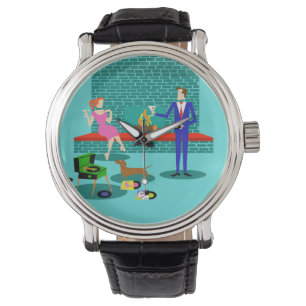 Retro Couple met Dog Mannen Watch Horloge