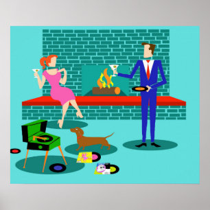 Retro Couple met Dog Poster