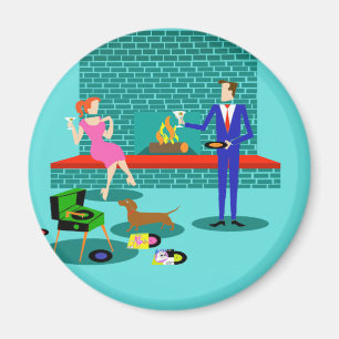 Retro Couple met Dog Round Magnet Magneet