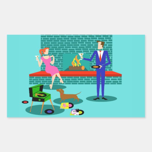 Retro Couple met Dog Stickers (Voorkant)