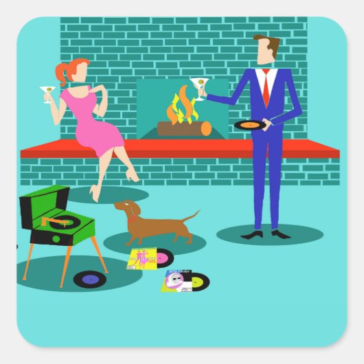 Retro Couple met Dog Stickers (Voorkant)