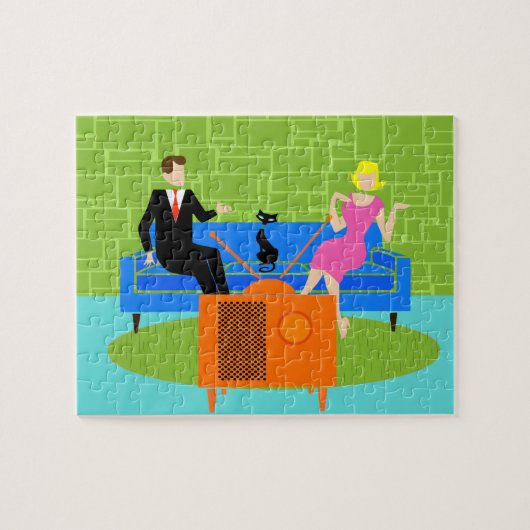Retro Couple met kat Puzzle Legpuzzel (Horizontaal)