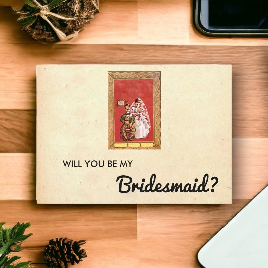 Retro Couple Rustic Chic Bridesmaid Card Kaart