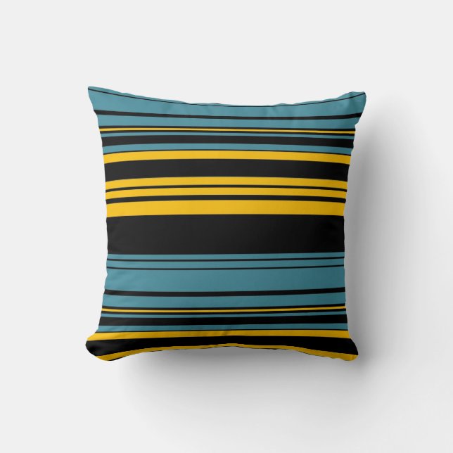 Rétro coussin noir jaune bleu de conception d'art (Recto)
