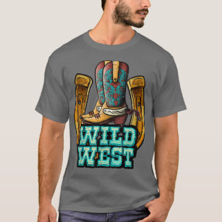 Retro Cowboy Boots Horseshoe Wild West Western Cou T-shirt