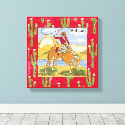 Retro Cowboy Canvas Afdruk (Insitu (Houten vloer))