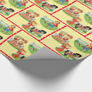 Retro Cowboy Cowgirl Kinderen van Birthday Gele ch Cadeaupapier
