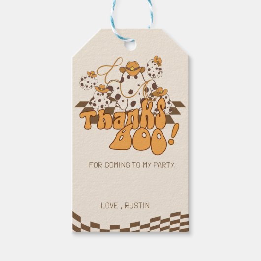 Retro Cowboy Halloween Check Pattern Bedankt Boo Cadeaulabel (Voorkant)