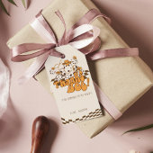 Retro Cowboy Halloween Check Pattern Bedankt Boo Cadeaulabel