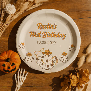 Retro Cowboy Halloween geruit patroon Verjaardag Papieren Bordje