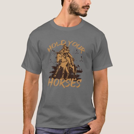 Retro Cowboy houdt je paard tegen Rodeo Wild West  T-shirt (Voorkant)