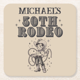 Retro Cowboy Rodeo 50ste Verjaardagsfeest Vierkante Kartonnen Onderzetter