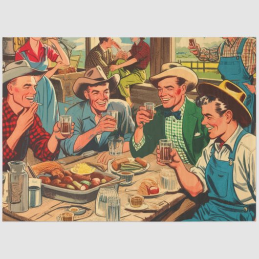 Retro Cowboys Comics Tissuepapier (Voorkant)