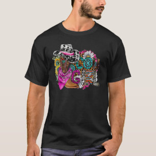 Retro Cowgirl Boots Pet Sunflower Turquoise Wester T-shirt