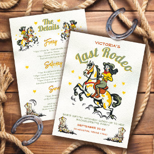Retro Cowgirl Laatste Rodeo vrijgezellenfeest Kaart