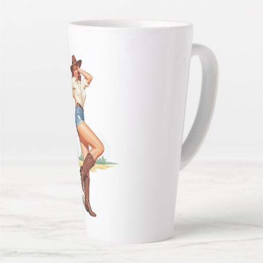 Retro Cowgirl Pin-up Art Latte Mok (Rechterhoek)