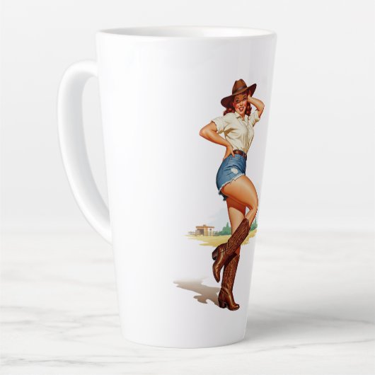 Retro Cowgirl Pin-up Art Latte Mok (Linkerhoek)