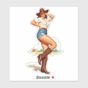 Retro Cowgirl Pin-up Art Sticker