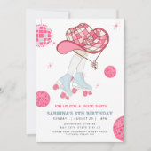 Retro Cowgirl rollerskating verjaardagsuitnodiging Kaart (Voorkant)