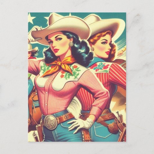 Retro Cowgirls Pin-ups Briefkaart (Voorkant)