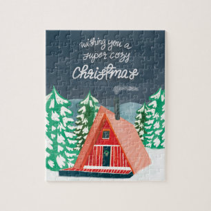 Retro Cozy Cabin in de Bossen Kerstmis Legpuzzel