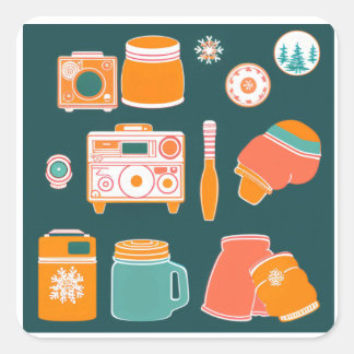 .	🍪❄️Retro Cozy Winter Vierkante Sticker