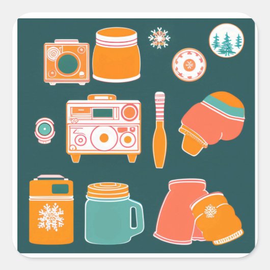 .	🍪❄️Retro Cozy Winter Vierkante Sticker (Voorkant)