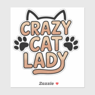 Retro Crazy Cat Lady Typografie Ontwerp Sticker
