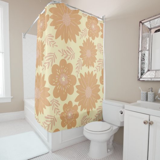 Retro  Cream Sinaasappel Bloemen Douchegordijn (In situ)