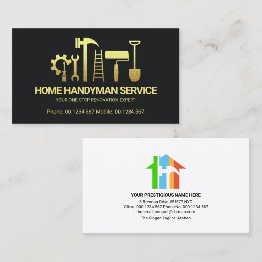 Retro Creative Gold Handyman Tools Motif Builder Visitekaartje (Voorkant / Achterkant)