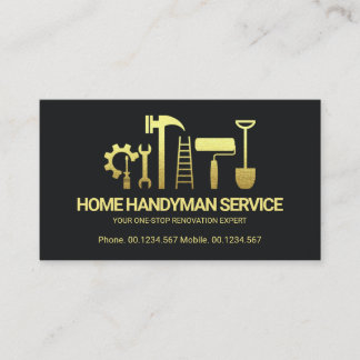 Retro Creative Gold Handyman Tools Motif Builder Visitekaartje