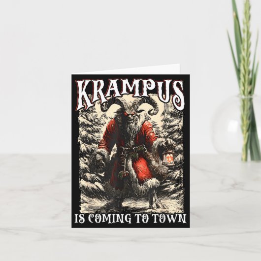 Retro Creepmas Krampus Is Coming To Town Dark Humo Kaart (Voorkant)