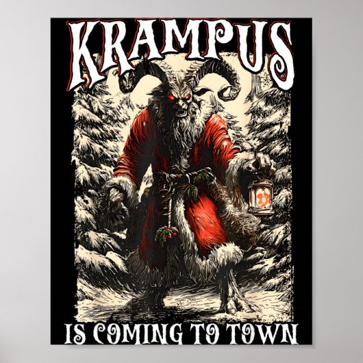 Retro Creepmas Krampus Is Coming To Town Dark Humo Poster (Voorkant)