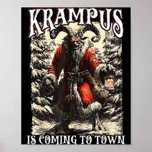 Retro Creepmas Krampus Komt In De Stad Dark Humo Poster