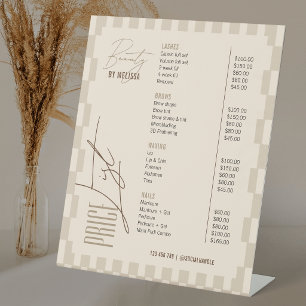 Retro Crème Beige Prijslijst Kapsalon Spa Reclamebord Met Voetstuk