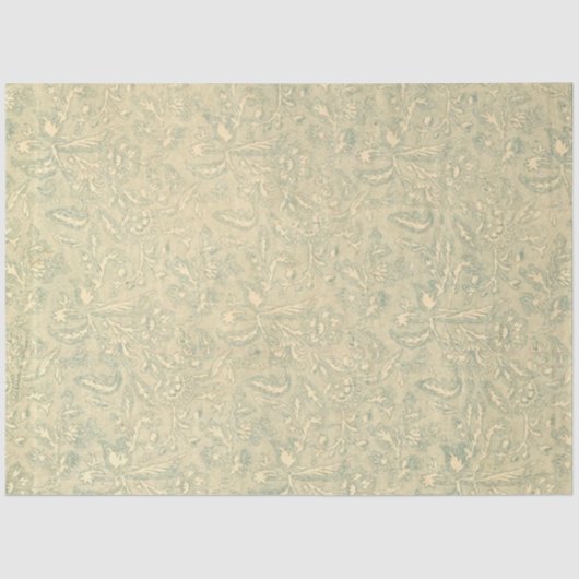 Retro  Creme Leaf Floral Moss Green Tissuepapier (Voorkant)