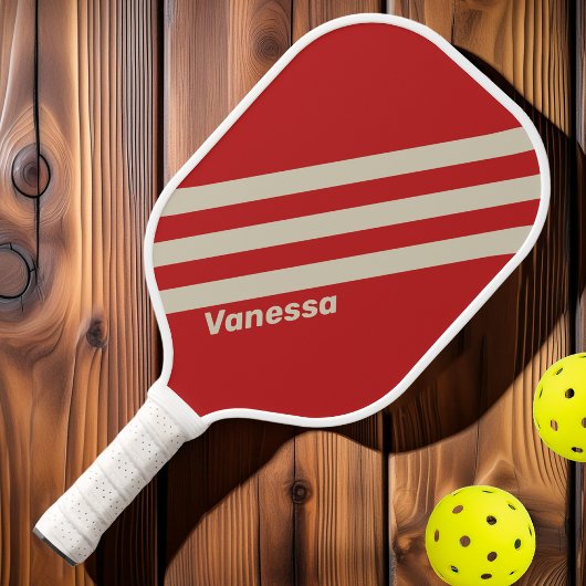 Retro Crimson Drie strepen met naam Pickleball Paddle