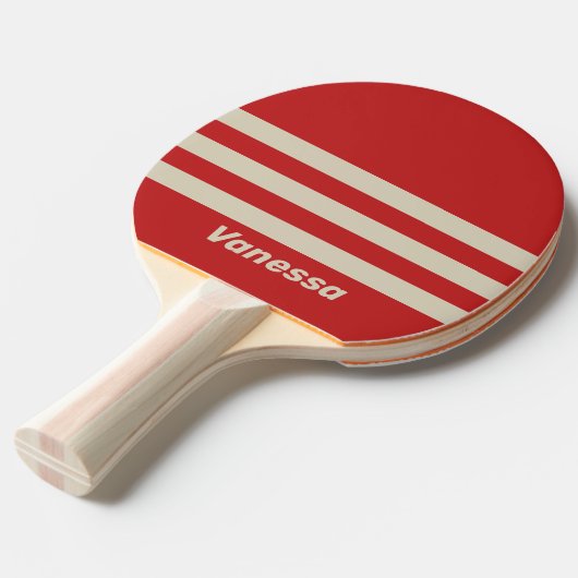 Retro Crimson Three Across Striping with Name Tafeltennisbatje (Voorkant Gekanteld)