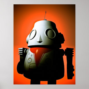 Retro Cropped Speelgoed Robot 01 Poster